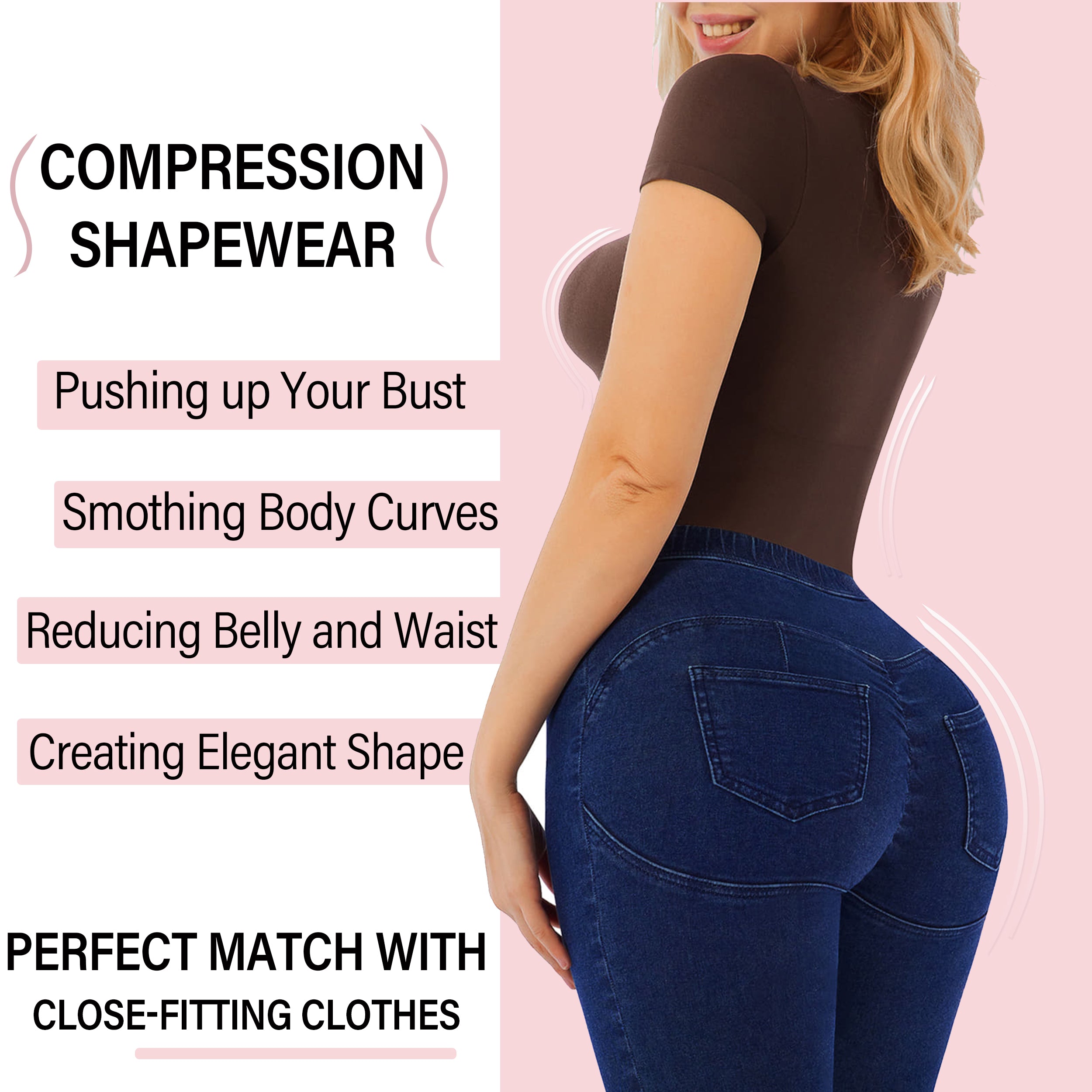 Seamless Shapewear Bodysuit for Women - Women's Short Sleeve Seamless bodyshaper Thong Bodysuit