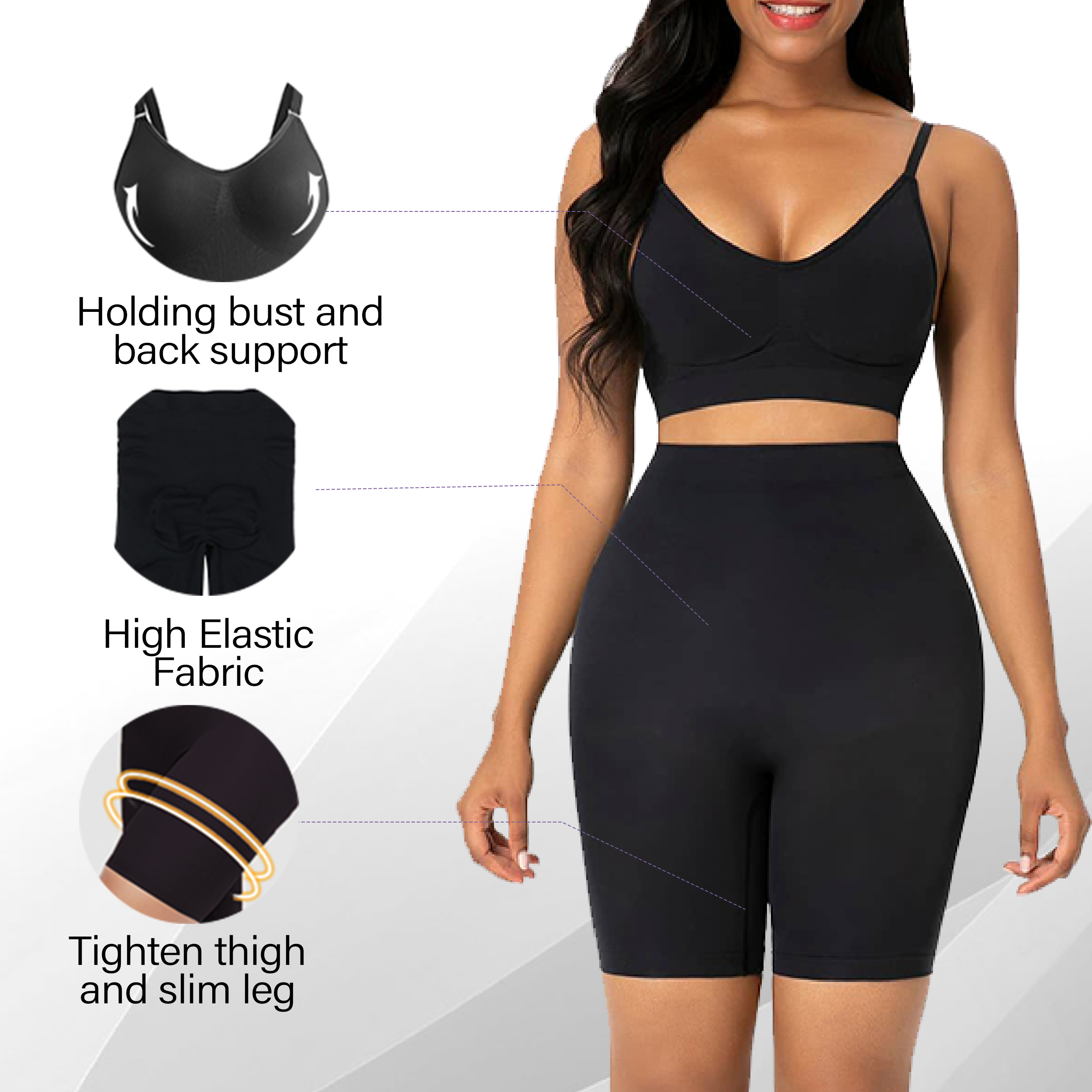 Seamless Body Shapewear for Women - 2 Piece No Wire Bra with High