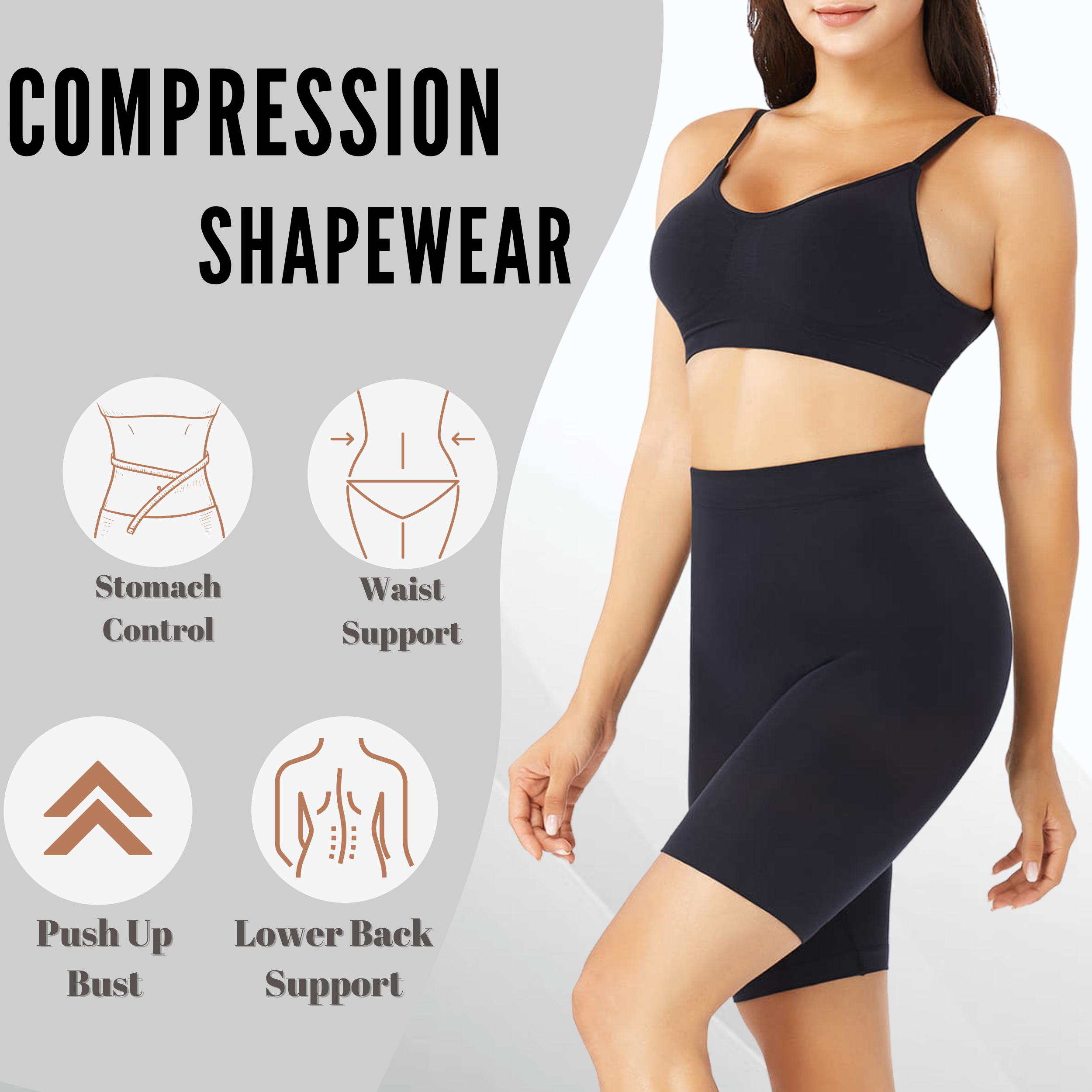 Shapewear Suspenders, Seamless Jumpsuit, No Wires, Chest Pad, Push
