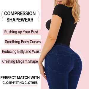 Seamless Shapewear Bodysuit for Women - Women's Short Sleeve
