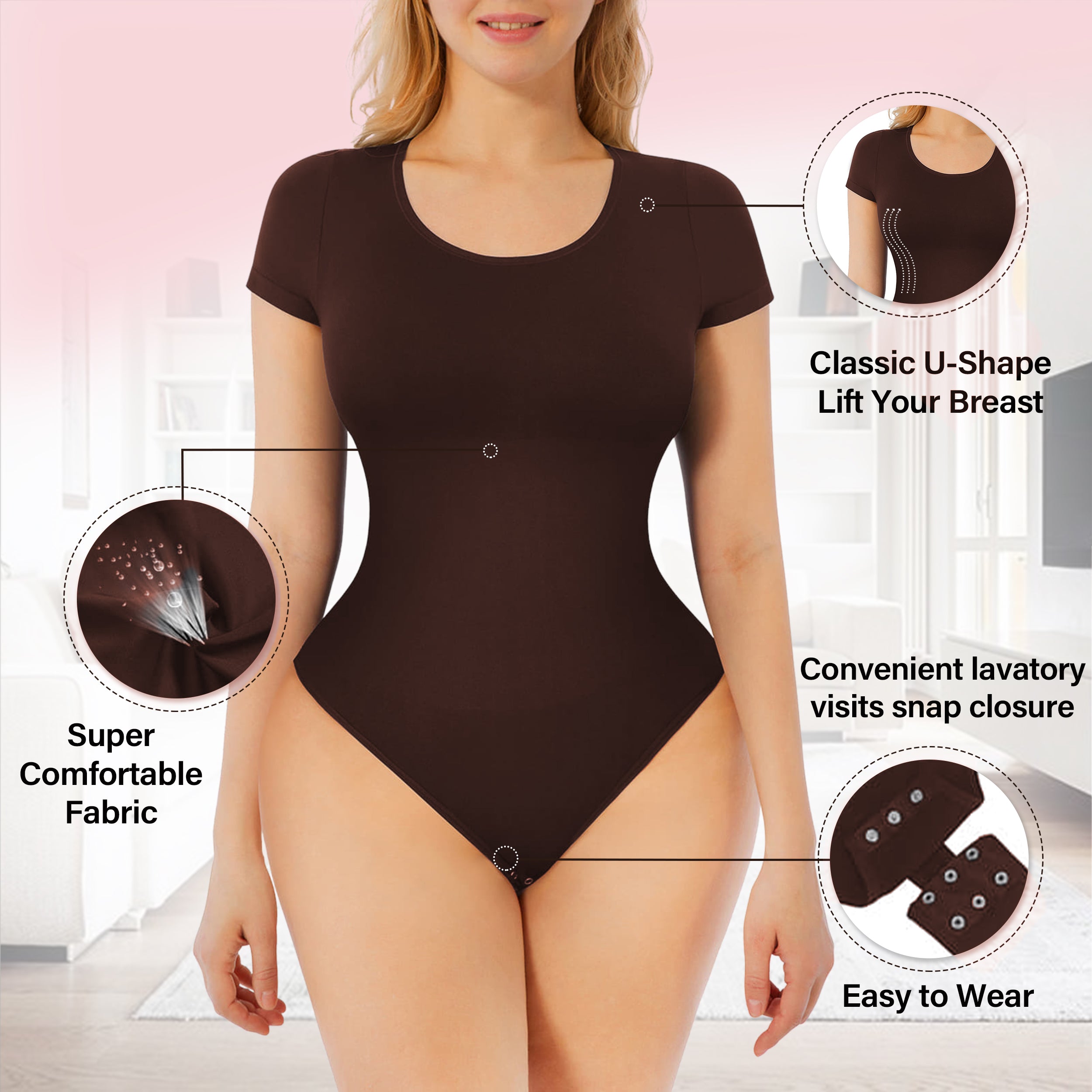  Tummy Control Bodysuit For Women Short Sleeve Thong